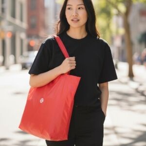 Lululemon Red Reusable Tote Bag Large Logo Shopper Carryall Gym Grocery 💵